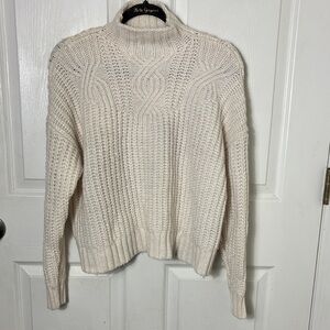 Aerie Cream Turtleneck Cropped Knit Sweater Wool Blend  Size Medium Fisherman